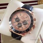 Fake Rolex Daytona Leather Band Rose Gold Watch 40mm